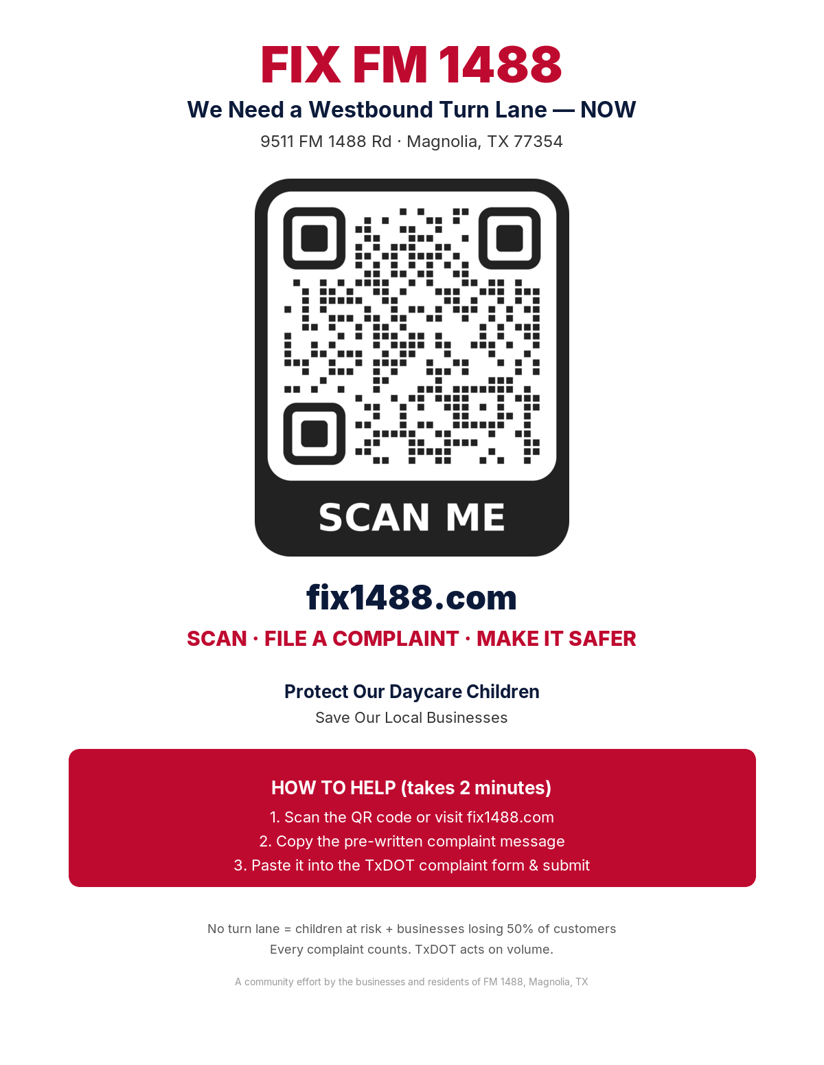 Fix FM 1488 print-ready flyer with QR code, instructions, and call to action